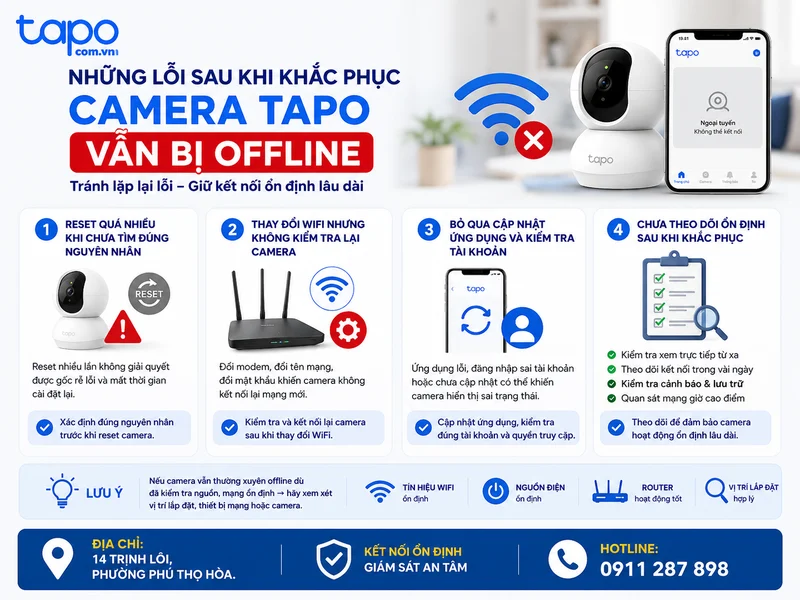 Những lỗi sau khi khắc phục khiến camera Tapo vẫn bị offline
