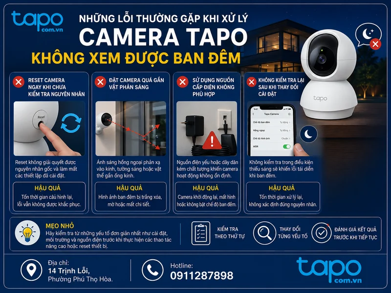 Những lỗi thường gặp khi xử lý camera Tapo không xem được ban đêm