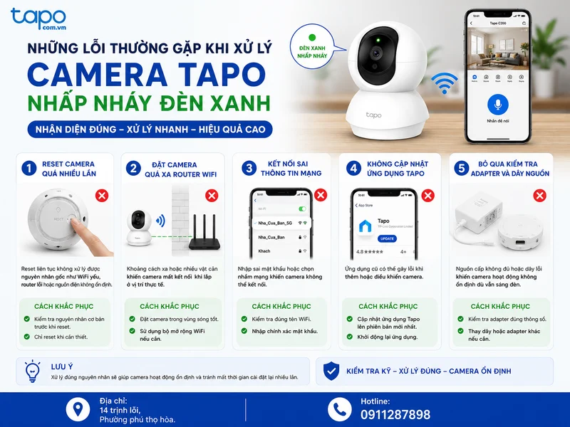 Những lỗi thường gặp khi xử lý camera Tapo nhấp nháy đèn xanh