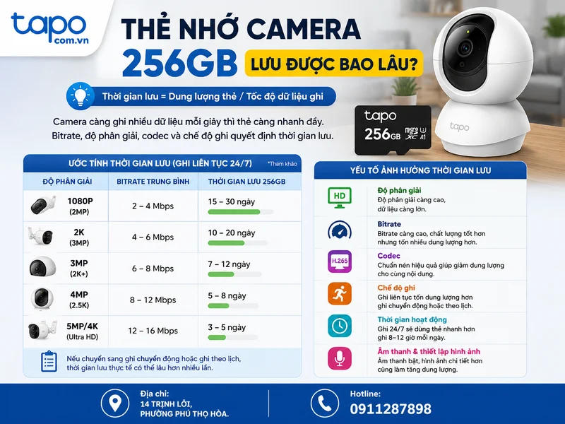 Thẻ nhớ camera 256GB lưu được bao lâu?