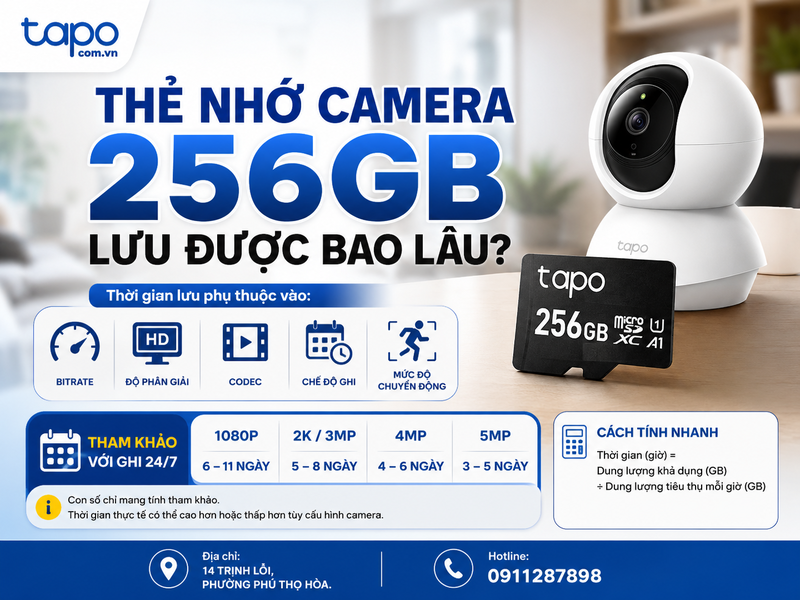 thẻ nhớ camera 256GB lưu được bao lâu