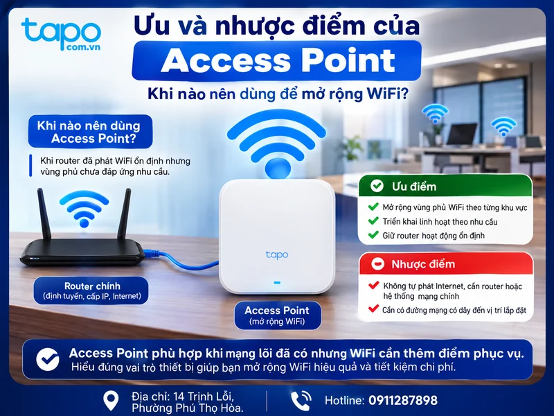 Ưu và nhược điểm của Access Point: Khi nào nên dùng để mở rộng WiFi?