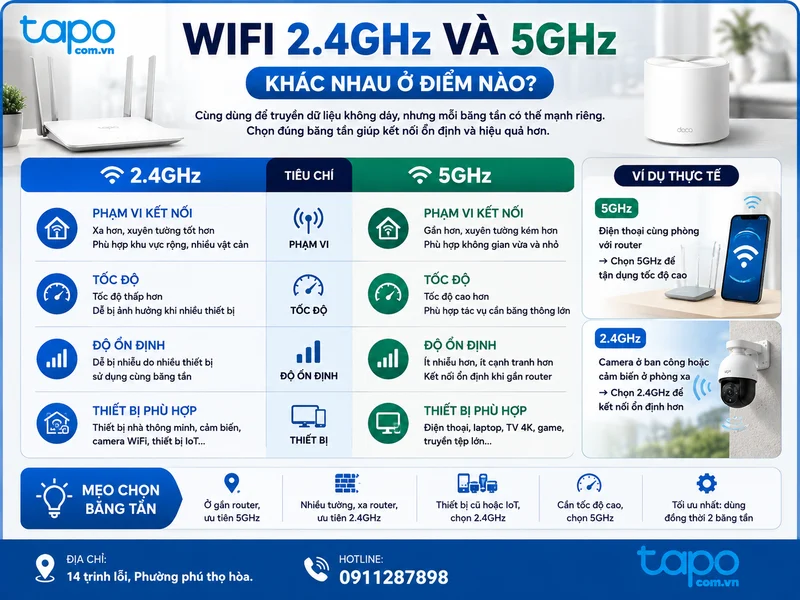 WiFi 2.4GHz và 5GHz khác nhau ở điểm nào?