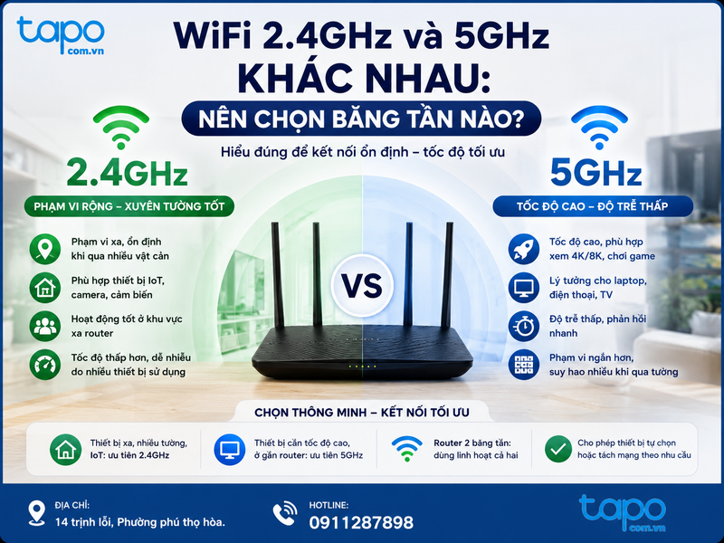 WiFi 2.4GHz và 5GHz khác nhau