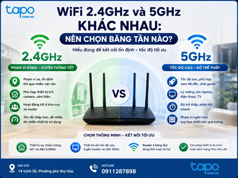 WiFi 2.4GHz và 5GHz khác nhau: Nên chọn băng tần nào?