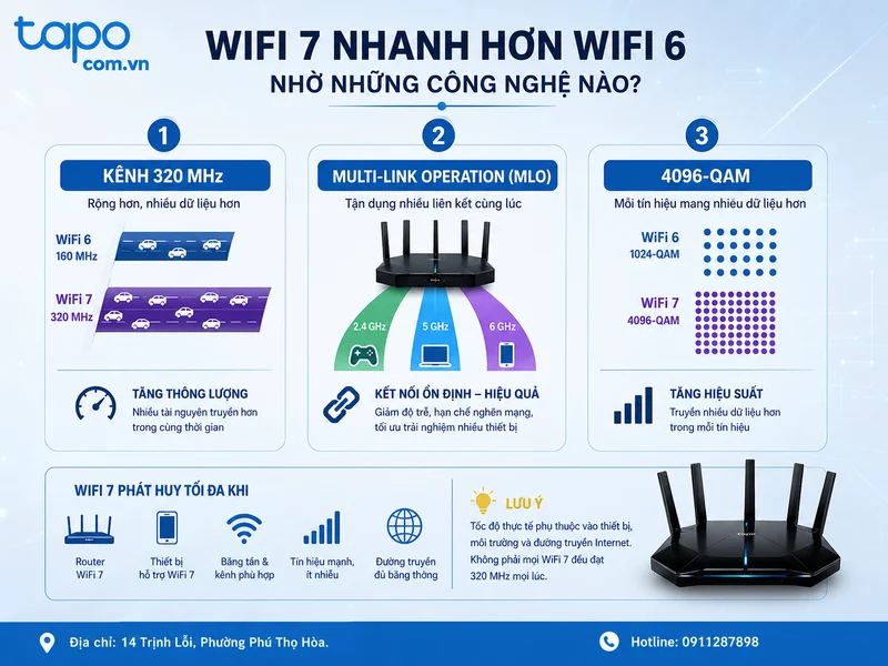 WiFi 7 nhanh hơn WiFi 6 nhờ những công nghệ nào?
