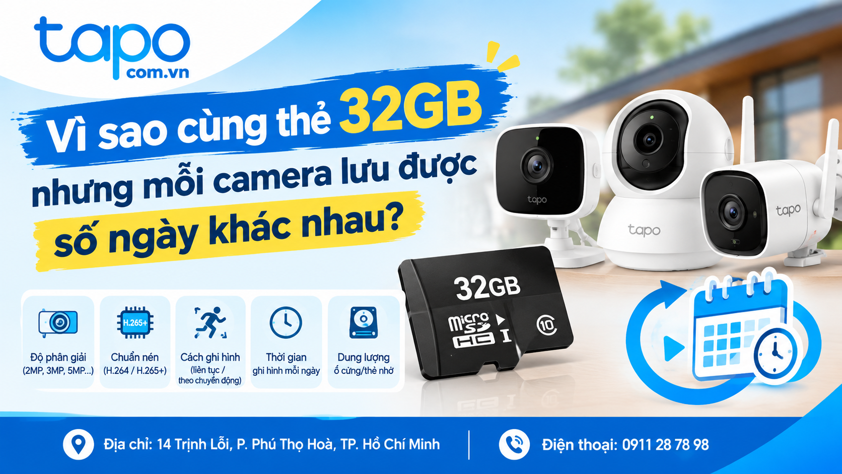Vì sao cùng thẻ 32GB nhưng mỗi camera lưu được số ngày khác nhau?