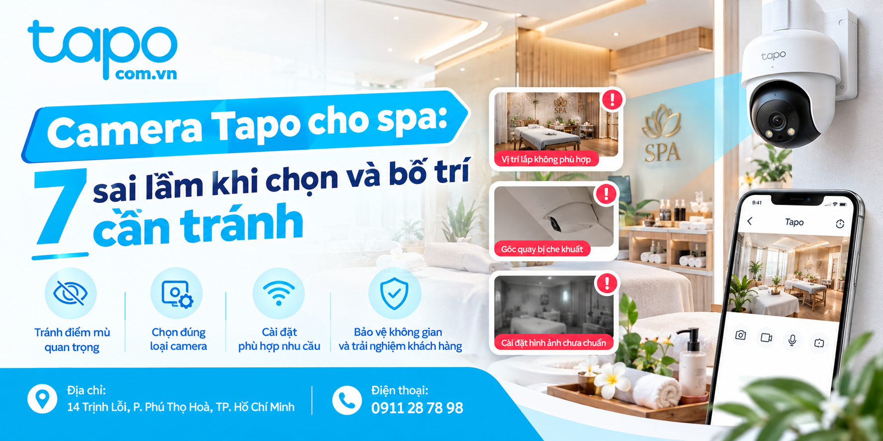 Camera Tapo cho spa: 7 sai lầm khi chọn và bố trí cần tránh