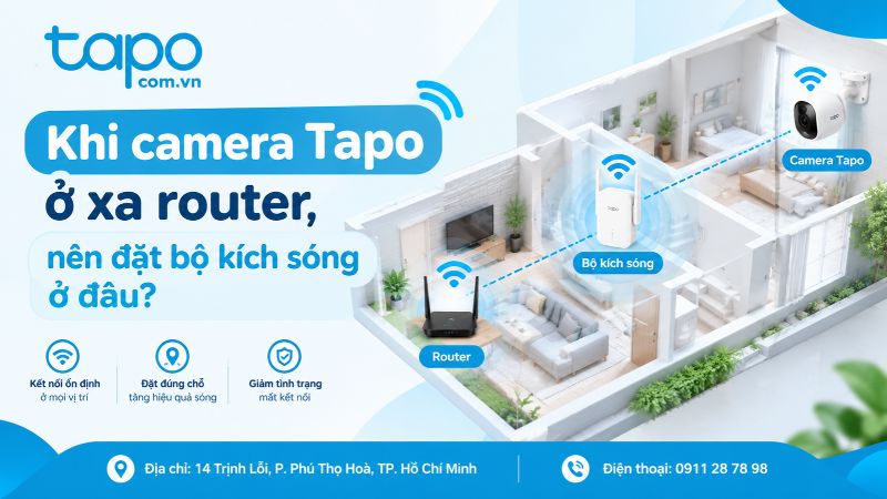 Khi camera Tapo ở xa router, nên đặt bộ kích sóng ở đâu?
