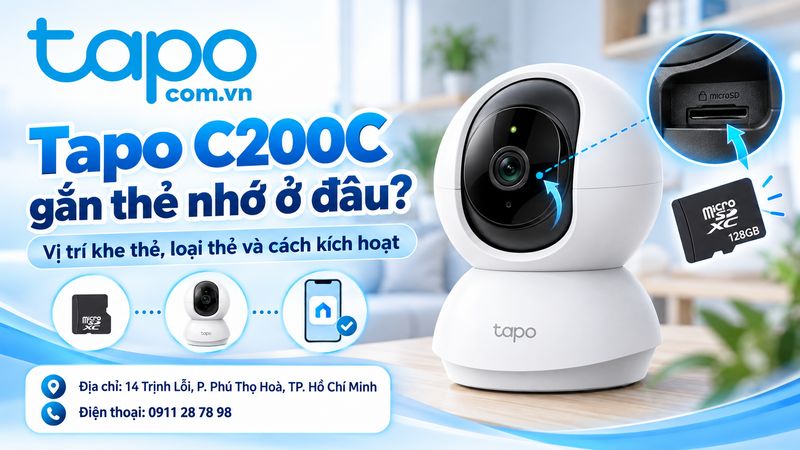 Tapo C200C gắn thẻ nhớ ở đâu? Vị trí khe thẻ, loại thẻ và cách kích hoạt